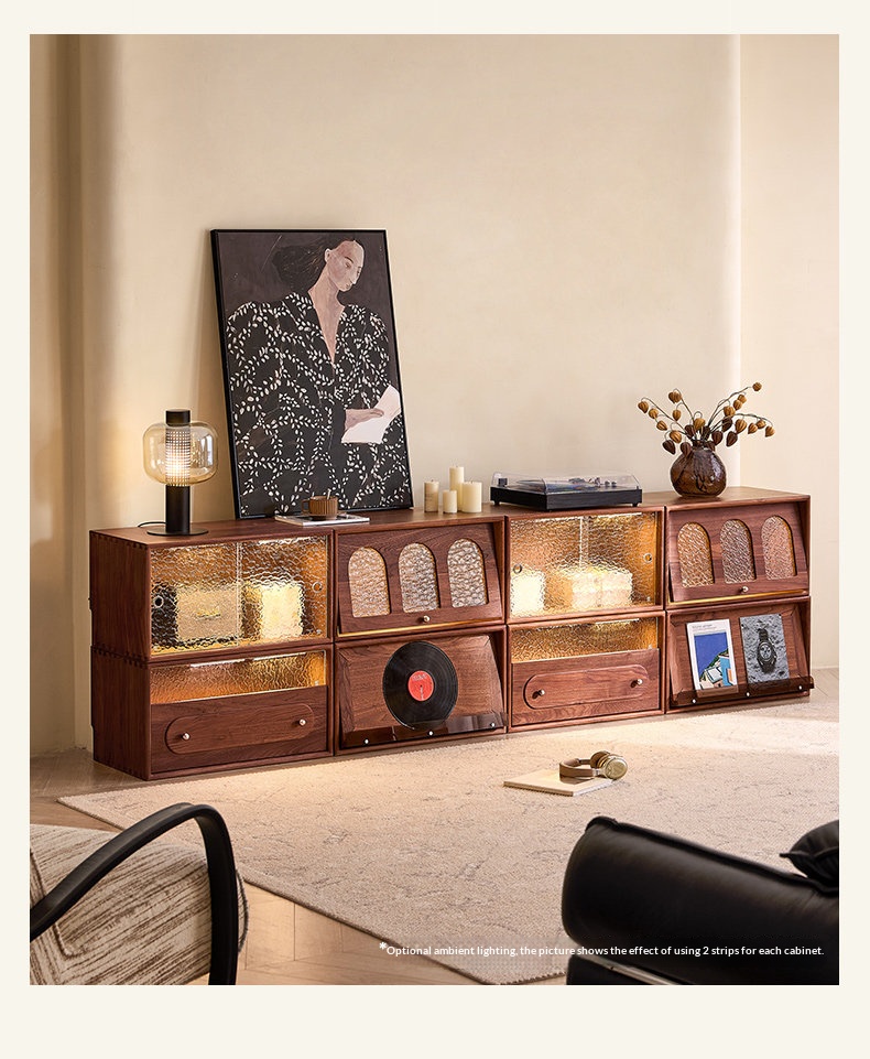 [PRE-ORDER] Customizable Solid Oak modular North American black walnut wood TV cabinet. 