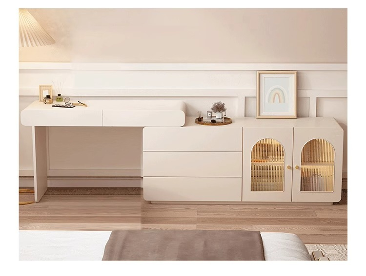 [Pre-order] Solid wood paint chest of drawers dressing table bedroom telescopic storage cabinet Changhong glass cabinet with dressing table-Smart-Living