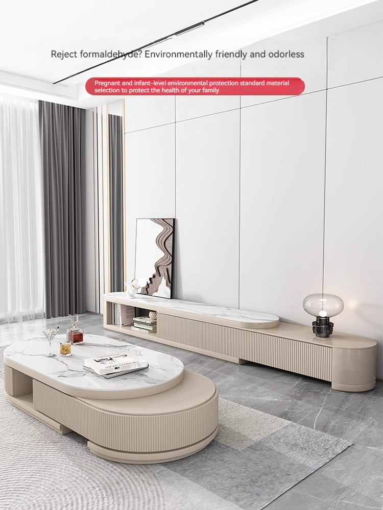 [Pre-order] Rock panel tea table 2023 new light luxury network black tea several light luxury modern oval cream wind tea table living room home-Smart-Living