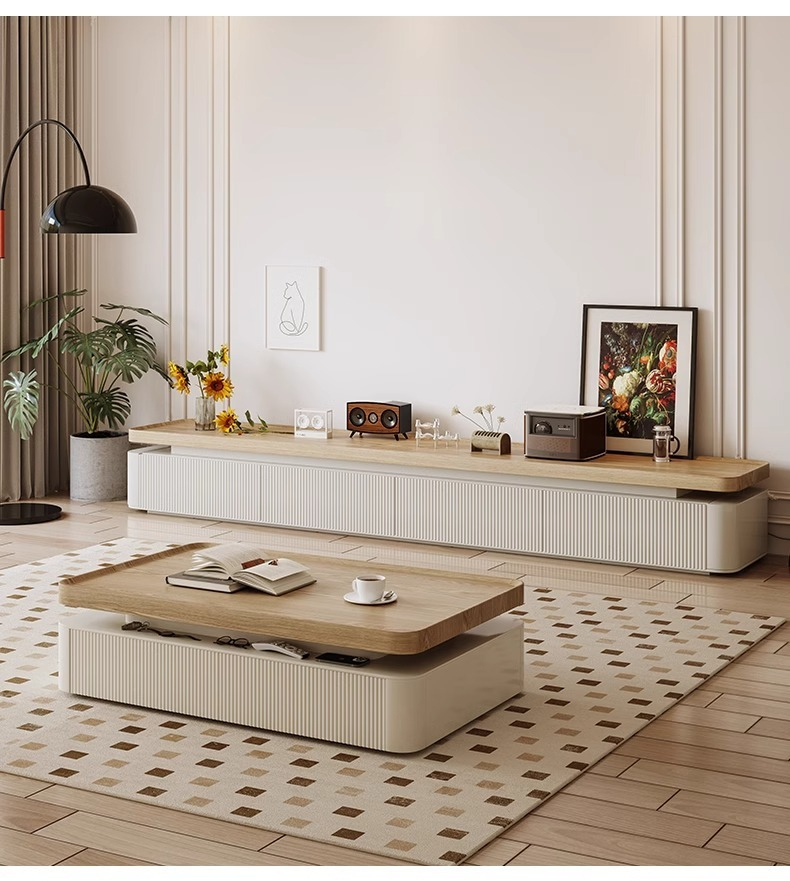 [Pre-order] Simple European coffee table living room home Japanese retro living room coffee table 2023 new high-end TV cabinet combination-Smart-Living