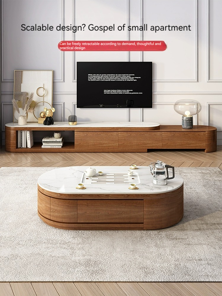 [Pre-order] Modern simple kung fu tea table tea table one living room home tea table creative rock panel tea table TV cabinet combination-Smart-Living