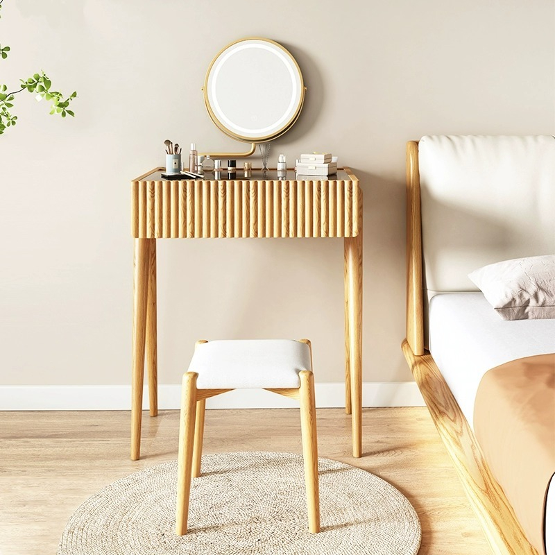 [Pre-orrder] LEMARS small apartment dressing table, solid wood dressing table, ash desk, bedroom, modern minimalist log dresser-Smart-Living