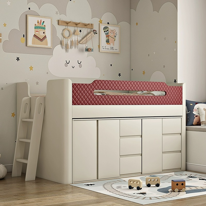[Pre-order] Light luxury noble children's bed Half height bed Multi-functional small single bed with desk wardrobe one bed cream style-Smart-Living