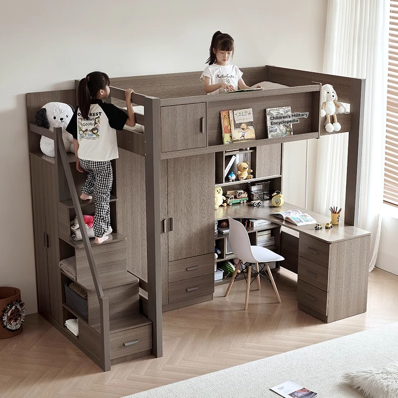 [Pre-order] Solid wood bunk bed, table, adult home, children's study desk, integrated high and low bed, double-layer bunk bed combination-Smart-Living