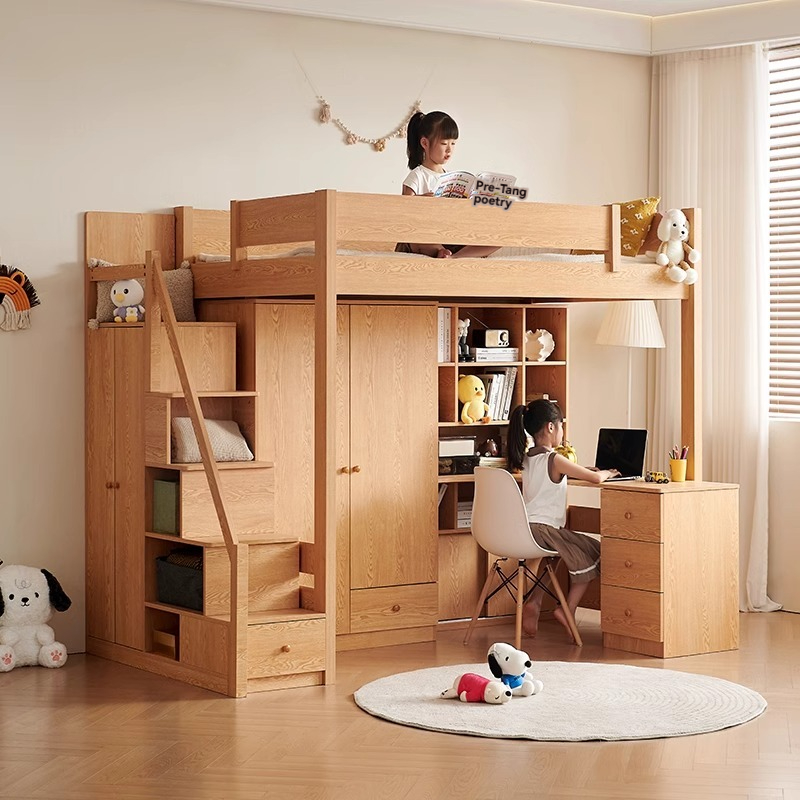 [Pre-order] Bed and table, home use, adult and child combination bed, integrated bunk bed, double layered bunk bed, high and low bed with wardrobe, desk-Smart-Living
