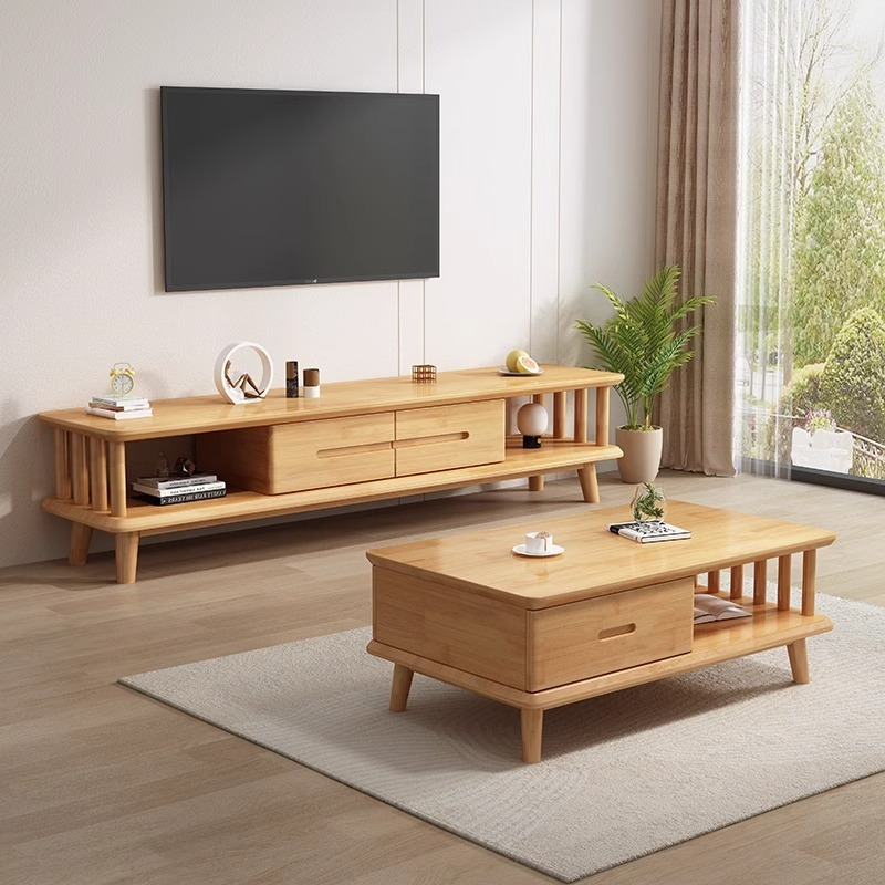 Nordic solid wood TV cabinet coffee table combination modern simple oak small apartment living room furniture bedroom wooden floor cabinet-Smart-Living