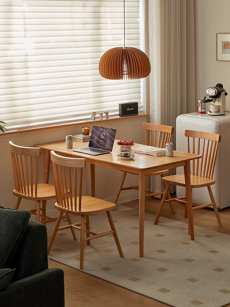 Solid wood dining table for small household dining table simple log dining table and chair combination Japanese rectangular dining table-Smart-Living