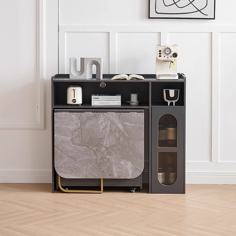 Rock panel folding dining table, simple and modern small household rectangular telescopic dining table, light luxury folding table-Smart-Living