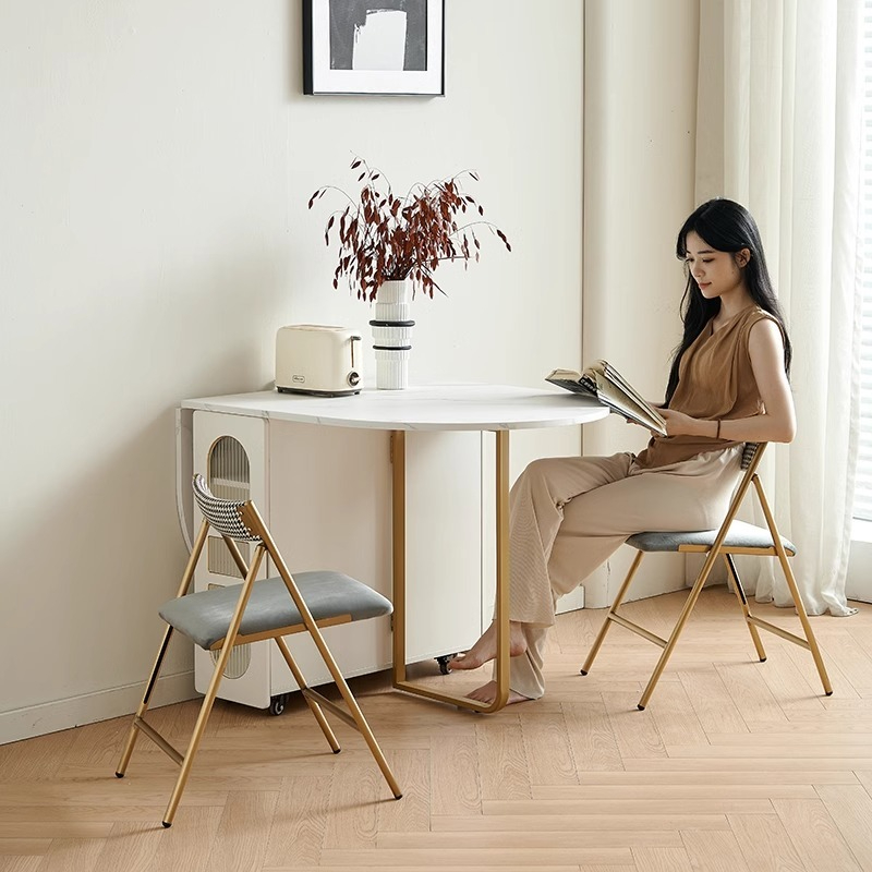 Rock folding dining table, modern and minimalist small unit household rectangular table, multifunctional telescopic and foldable tabletop dining table-Smart-Living