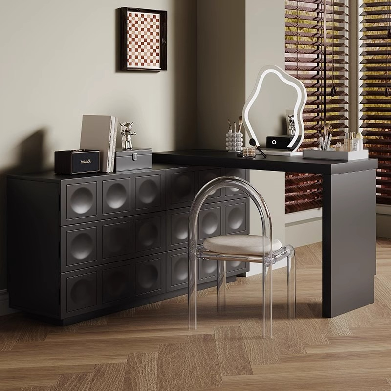 [Pre-order] New chinese style solid wood dresser one cabinet makeup table premium feeling bedroom telescopic corner bedside chest of drawers cream style-Smart-Living