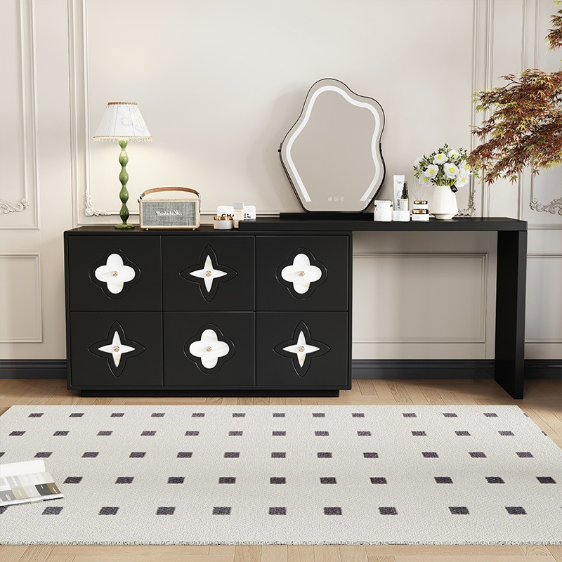 [Pre-order] Modern antique style solid wood dresser bedside drawer all-in-one bedroom telescopic dressing table storage premium feeling drawer-Smart-Living