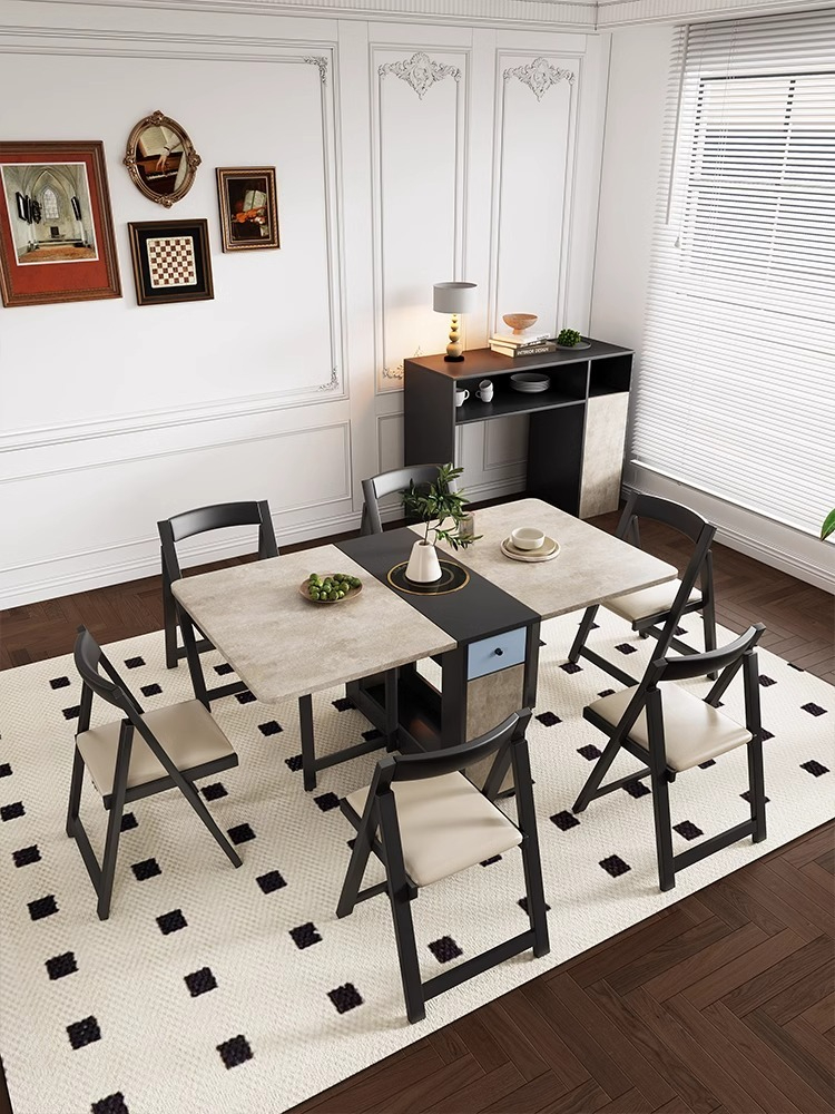 Foldable dining table and chair combination in small living room, Nordic minimalist home restaurant function, rectangular dining table-Smart-Living