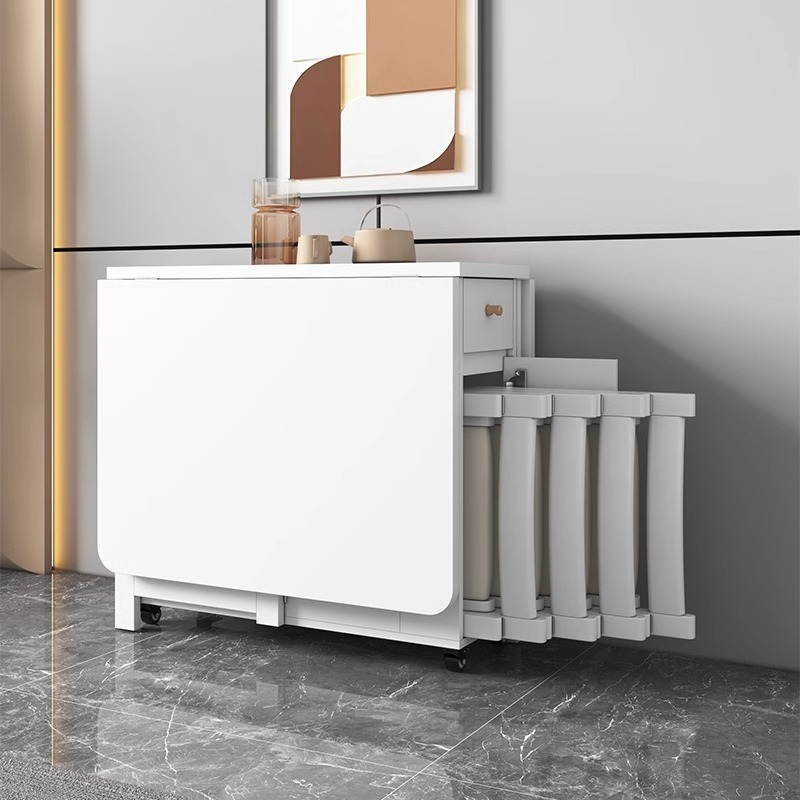 Cream style small unit foldable dining table, rectangular modern, simple, multi-functional, and extendable dining table for household use-Smart-Living