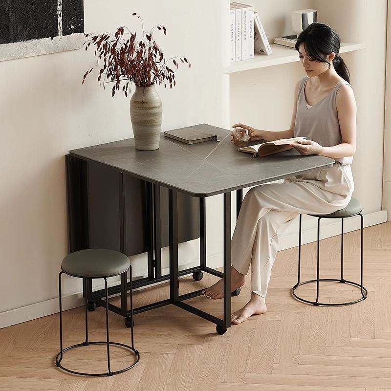 Nordic folding dining table, small household light luxury rectangular dining table, modern and minimalist apartment rock board folding table-Smart-Living