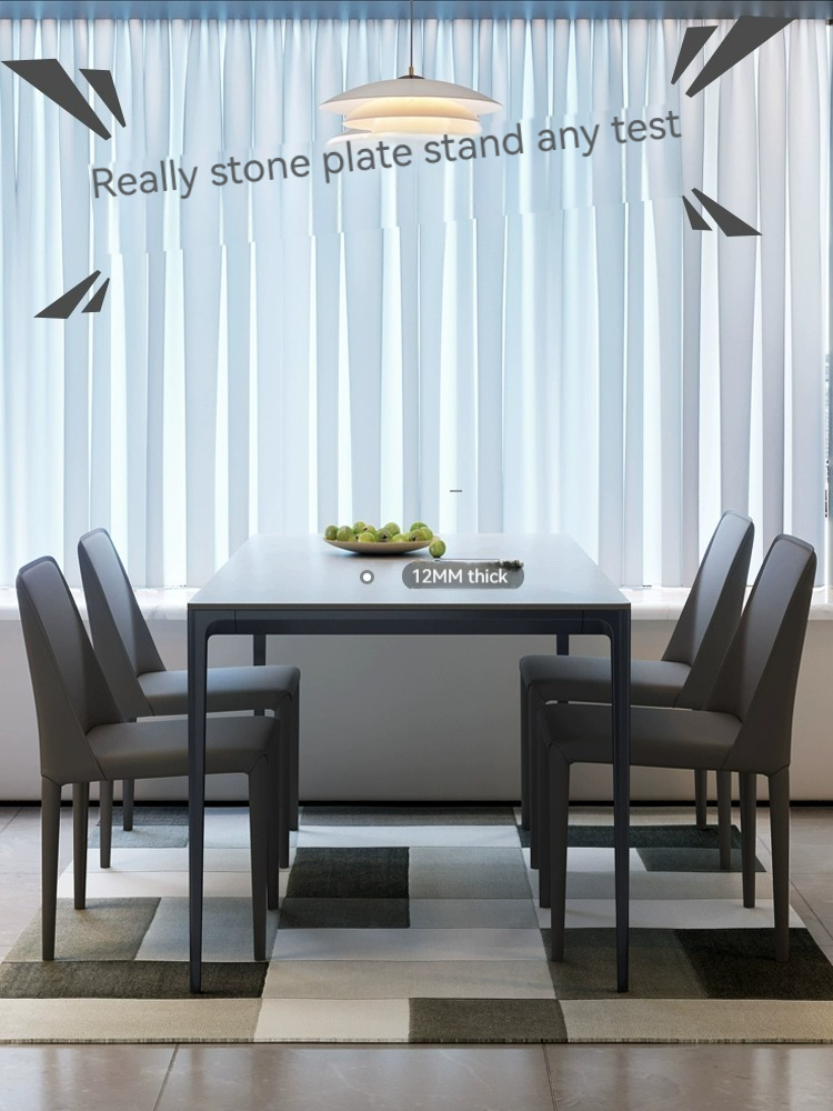 [Pre-order] Italian very simple rock plate dining table and chair combination of modern simple household dining table small aluminum alloy rectangular dining table-Smart-Living