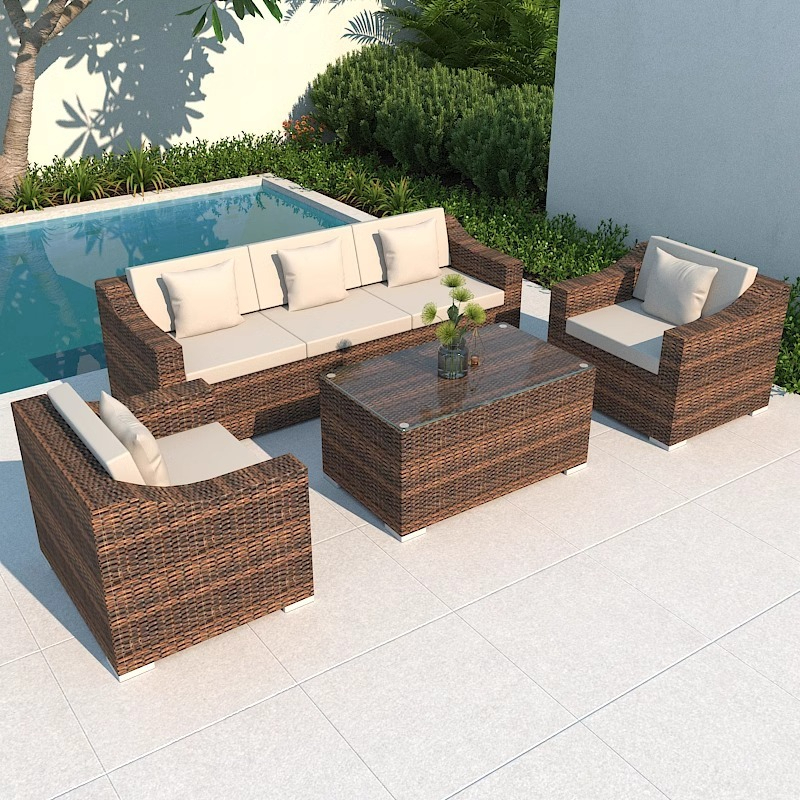 Outdoor sofa for courtyard, terrace, balcony, three-person leisure living room combination, made of rattan, suitable for outdoor use, waterproof.-Smart-Living