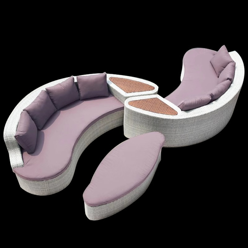 Outdoor sofa bed for courtyard and leisure, balcony rattan chair, sunroom chaise lounge, outdoor rattan bed furniture.-Smart-Living