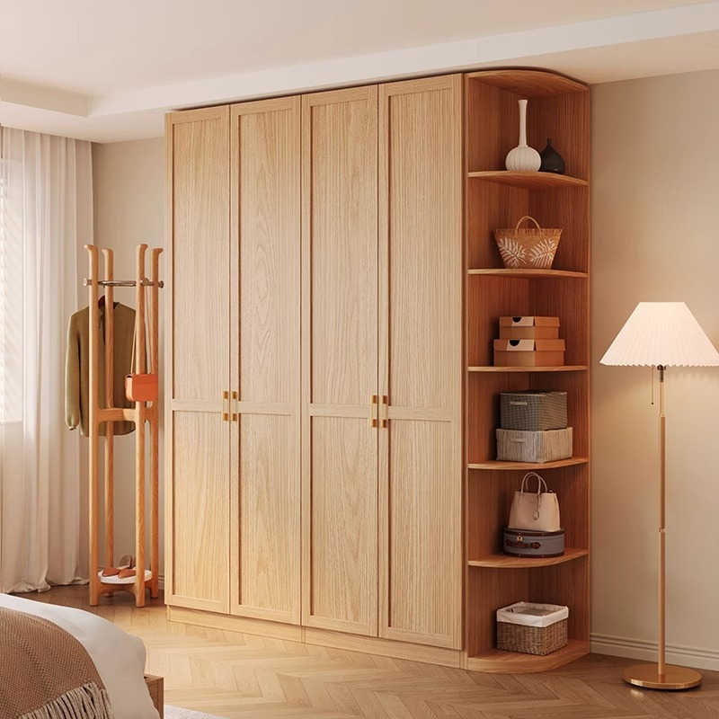 [Pre-order] Nordic wood color wardrobe, bedroom, household, small unit, modern, simple, retro, two door, three door combination storage cabinet-Smart-Living