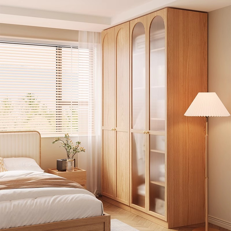 [Pre-order] Wooden color wardrobe, home bedroom, modern and simple, one door to the top, Changhong glass door, small-sized storage cabinet, wardrobe-Smart-Living