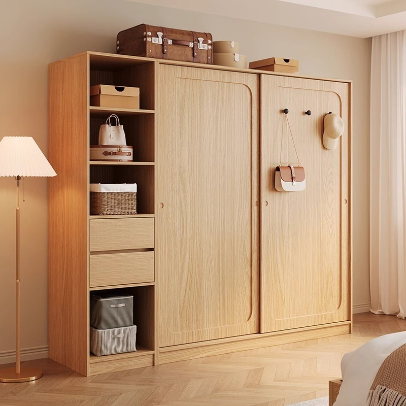 [Pre-order] Customizable wardrobe, sliding door, home master bedroom, sliding door wardrobe, ecological board, wooden wind coat cabinet, storage cabinet-Smart-Living