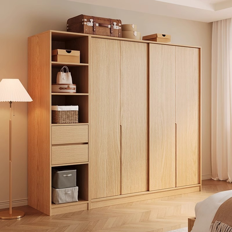 [Pre-order] Wardrobe sliding door, household bedroom, solid wood ecological board wardrobe, wooden style new 2024 popular sliding door wardrobe-Smart-Living