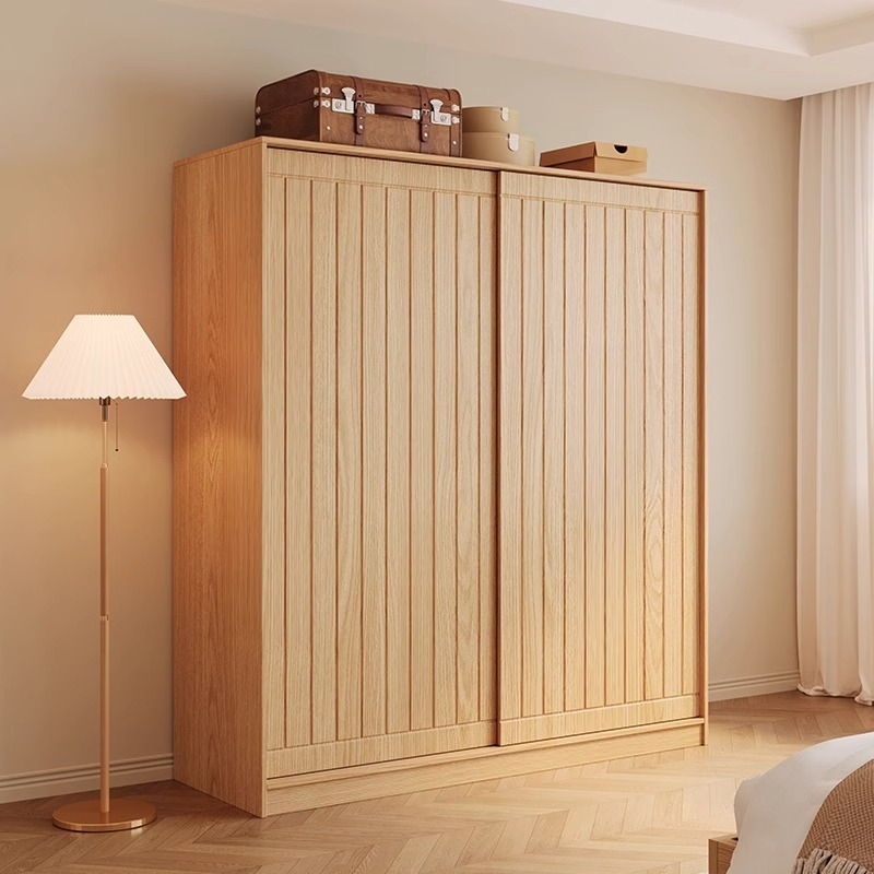 [Pre-order] Modern minimalist solid wood ecological board wardrobe, small-sized household bedroom, Japanese style sliding door, coat cabinet, storage cabinet-Smart-Living