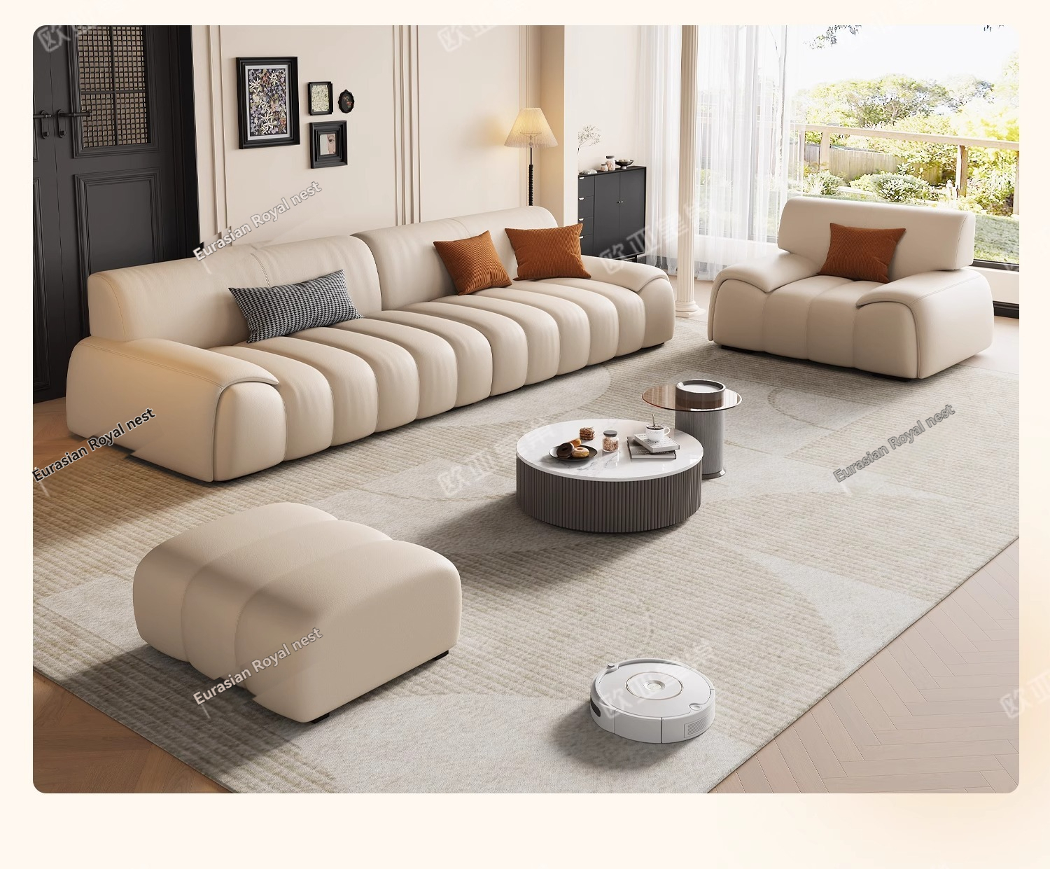 (PRE ORDER / BTO PACKAGE - OY - SOFA )Euro-Asian Royal Nest Modular Genuine Leather Sofa - French Cream Style Living Room Small Space Piano Key Leather Sofa (2025 New Model