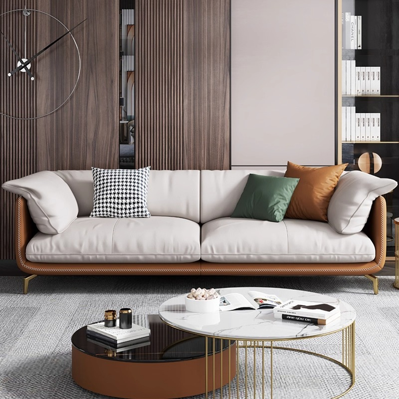 PRE ORDER / BTO PACKAGE - VR - SOFA - FD-8873 Office Sofa Genuine Leather Italian Style Coffee Table Set, Reception Lounge Area, Leisure Business Office Sofa Four-Seater