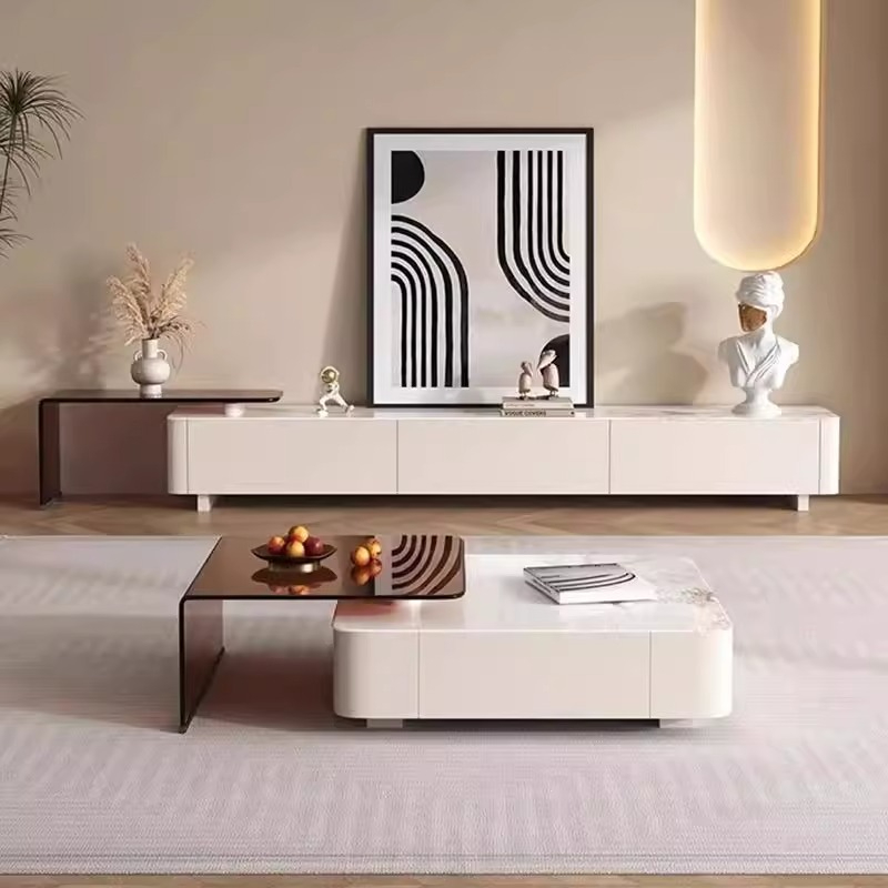 PRE ORDER / BTO PACKAGE - VR - Coffee Table - FD-606 odern minimalist rock plate coffee table for home use, Italian-style ultra-simple multi-functional floor cabinet set, new extendable design