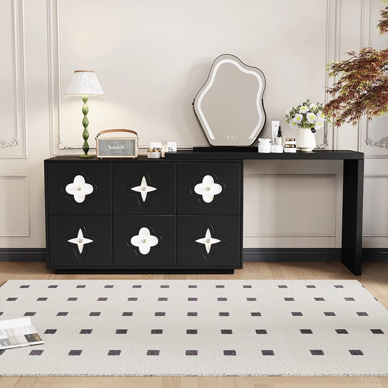 [Pre-order] Solid wood dressing table storage cabinet integrated cream style bedroom storage bucket modern simple bedside cabinet storage cabinet-Smart-Living