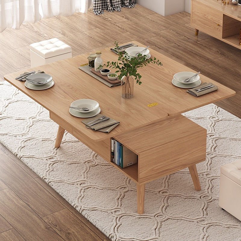 PRE ORDER / BTO PACKAGE - VR - Coffee table -T2012# Nordic Multi-functional Lift Coffee Table Convertible to Dining Table - Small Space Living Room Furniture with Solid Wood/Rock Panel, Foldable Storage and Mobility