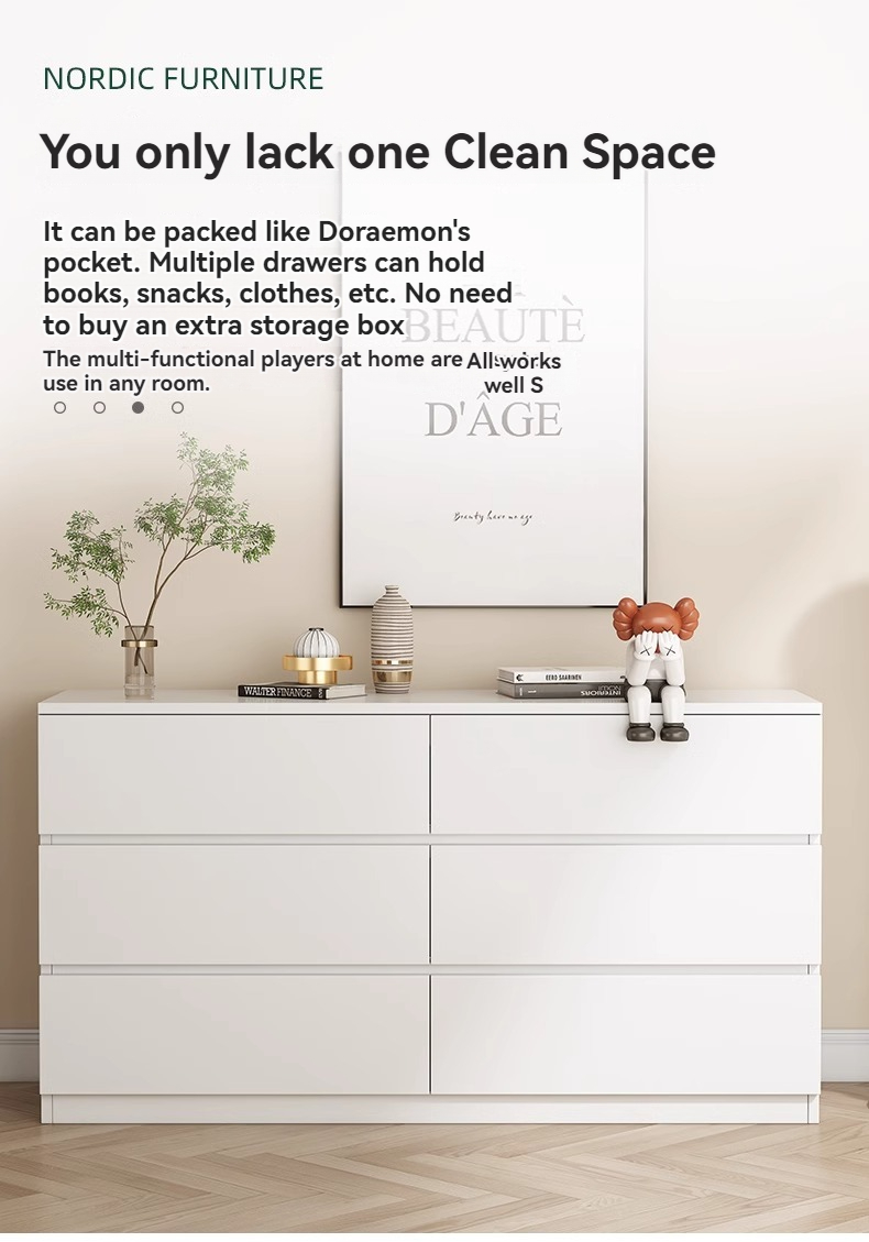 [Pre-order] Cream style six-drawer cabinet simple modern storage cabinet six-drawer cabinet bedroom living room drawer storage cabinet minimalist cabinet-Smart-Living