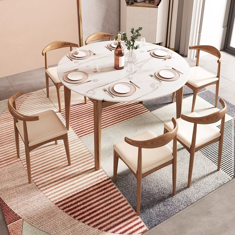 [Pre-order] Scandinavian folding rock plate dining table and chair combination modern simple household small household dining table retractable solid wood round table-Smart-Living