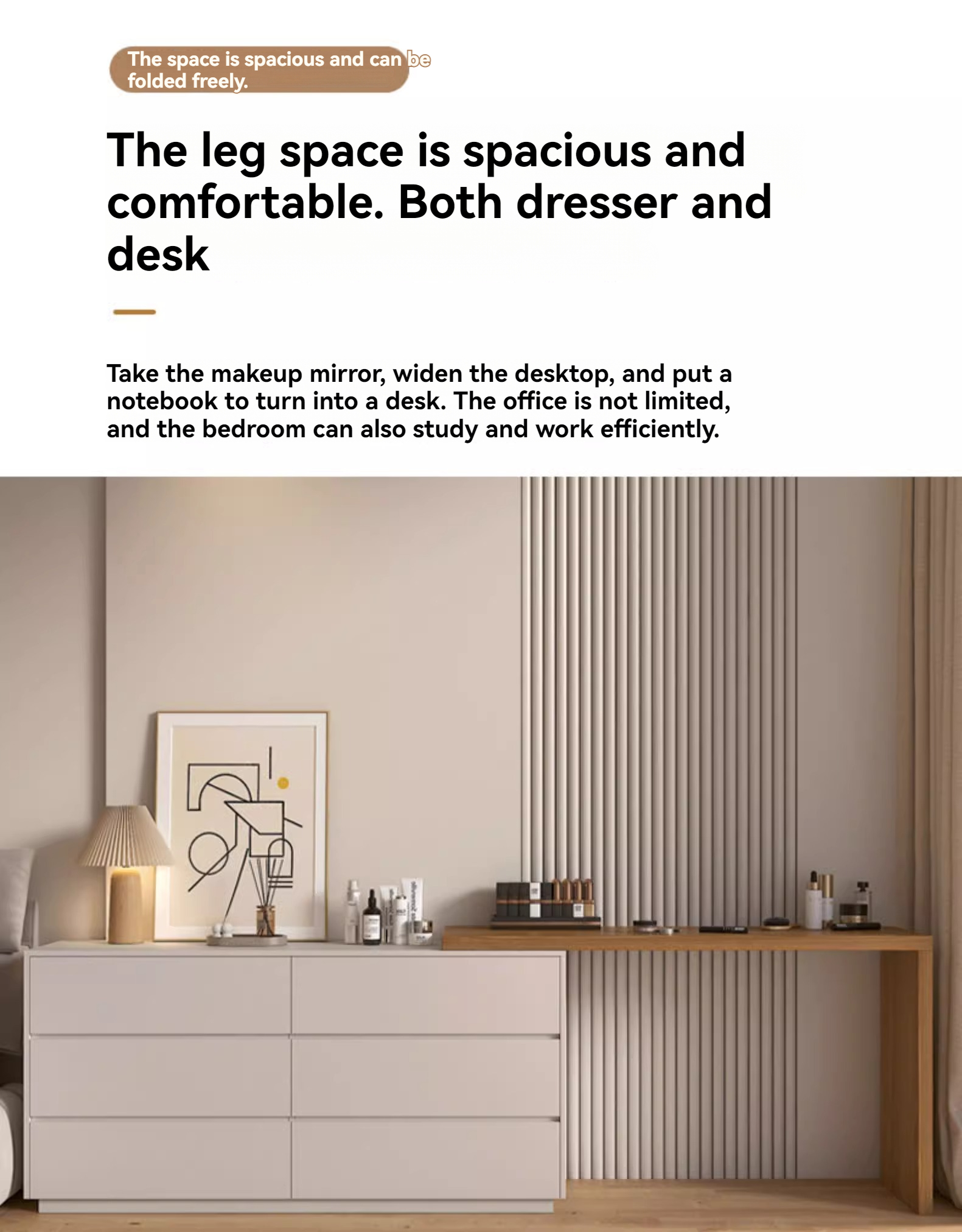 [Pre-order] (Paint-free) Solid wood chest of drawers dressing table storage cabinet combination all-in-one multifunctional bedroom telescopic corner dressing table-Smart-Living