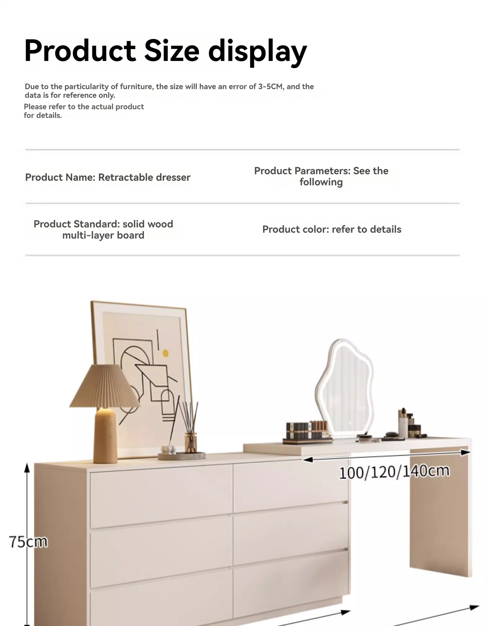 [Pre-order] (Paint-free) Solid wood chest of drawers dressing table storage cabinet combination all-in-one multifunctional bedroom telescopic corner dressing table-Smart-Living