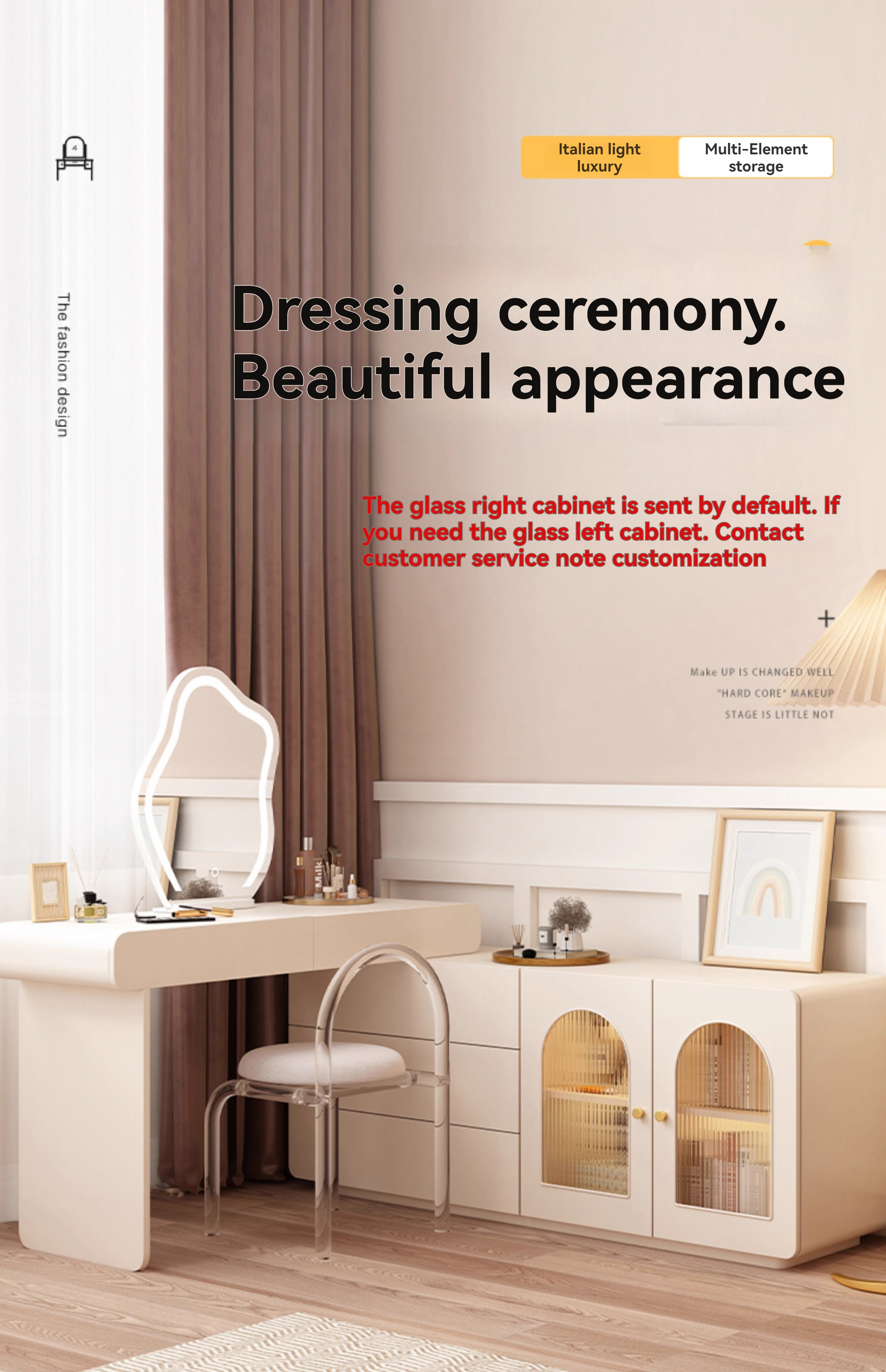 [Pre-order] Solid wood paint chest of drawers dressing table bedroom telescopic storage cabinet Changhong glass cabinet with dressing table-Smart-Living