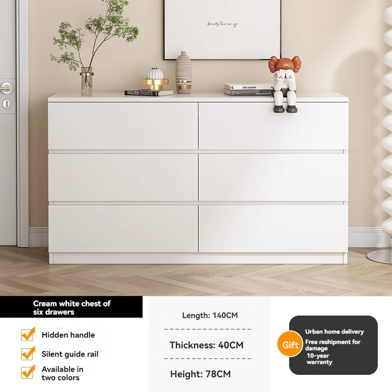 [Pre-order] Cream style six-drawer cabinet simple modern storage cabinet six-drawer cabinet bedroom living room drawer storage cabinet minimalist cabinet-Smart-Living