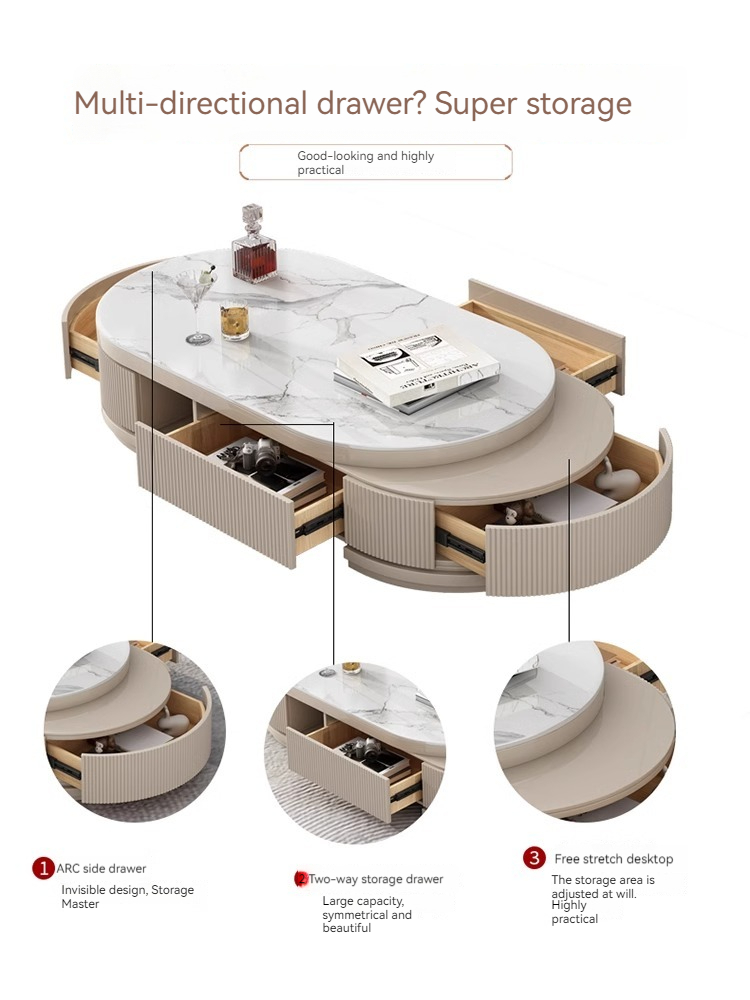 [Pre-order] Rock panel tea table 2023 new light luxury network black tea several light luxury modern oval cream wind tea table living room home-Smart-Living