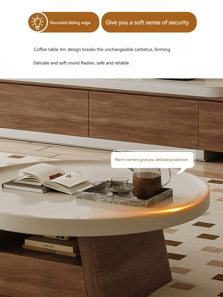 [Pre-order] Tea table living room household small apartment simple size round tea table retro in ancient style round tea table TV cabinet combination-Smart-Living