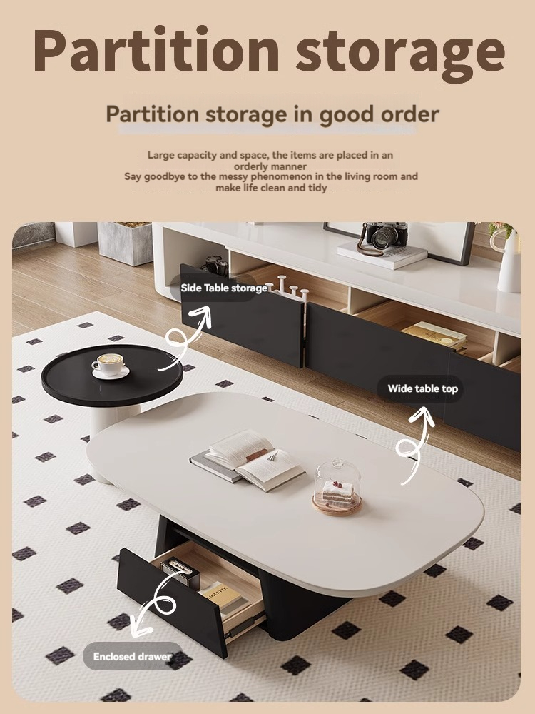 [Pre-order] French light luxury living room coffee table 2023 new advanced sense living room home designer simple black and white modern creativity-Smart-Living