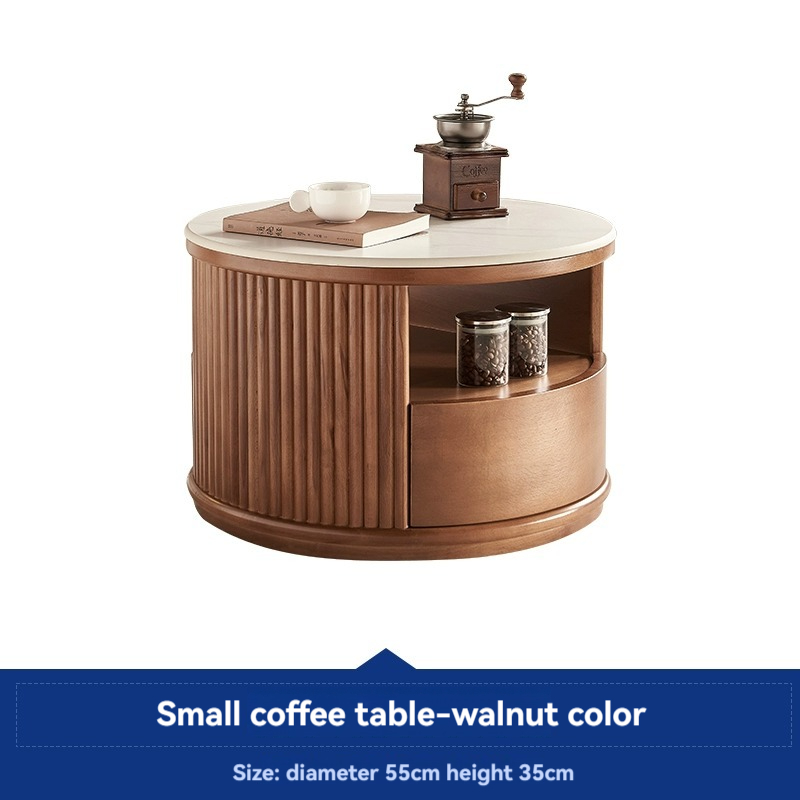 Lemas rock slab size round coffee table combination Nordic small apartment living room household telescopic storage round coffee table-Smart-Living