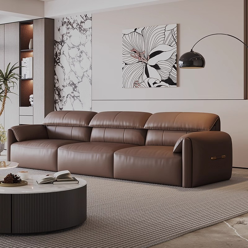 [Pre-order] Duzevan Italian head layer cowhide leather sofa elephant ears zero leaning wall electric function telescopic sofa bed-Smart-Living