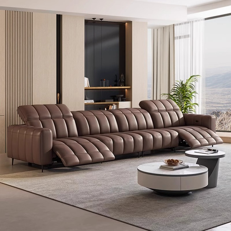 [Pre-order] Minimalist electric function sofa, minimalist top layer leather, multifunctional straight row sofa, light luxury, adjustable for home living room-Smart-Living