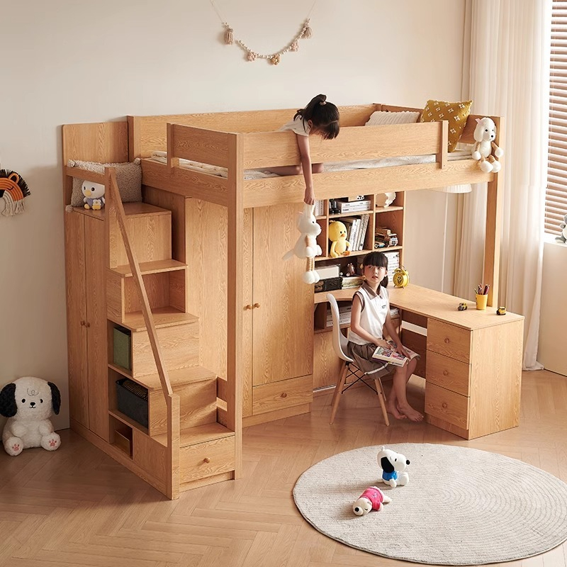 [Pre-order] Bed and table, home use, adult and child combination bed, integrated bunk bed, double layered bunk bed, high and low bed with wardrobe, desk-Smart-Living