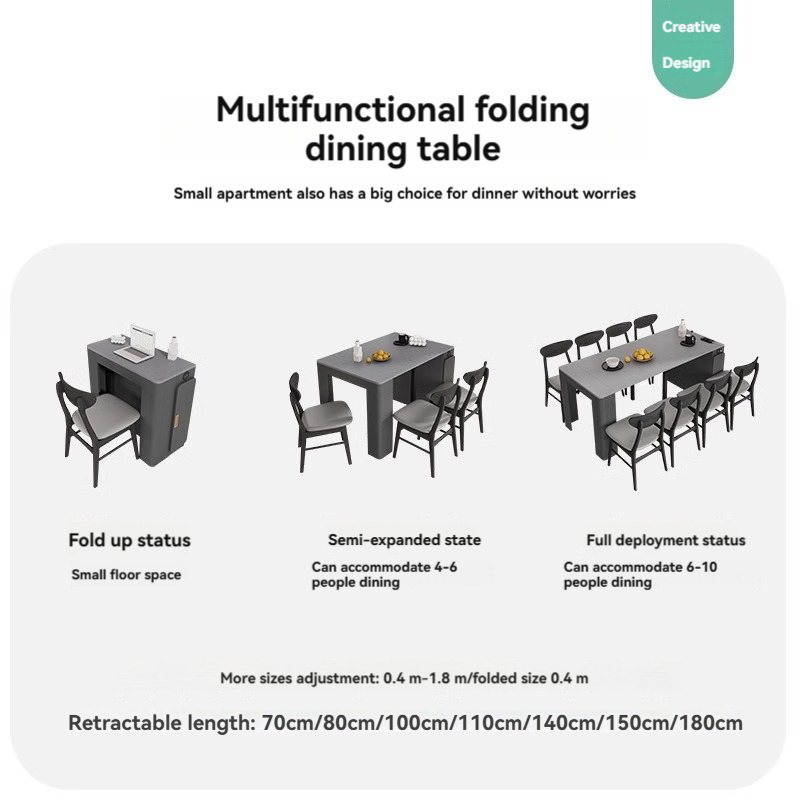 [Pre-order] Scalable and foldable rock slab dining table, dining chair, side cabinet combination, small-sized household solid wood space saving dining table-Smart-Living