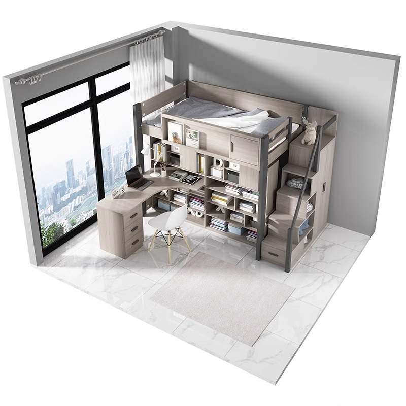 [Pre-order] 1.8-meter combination bed with bunk bed and bunk bed, small-sized children's bed, high-low bed, bunk bed with desk and wardrobe, integrated bed-Smart-Living