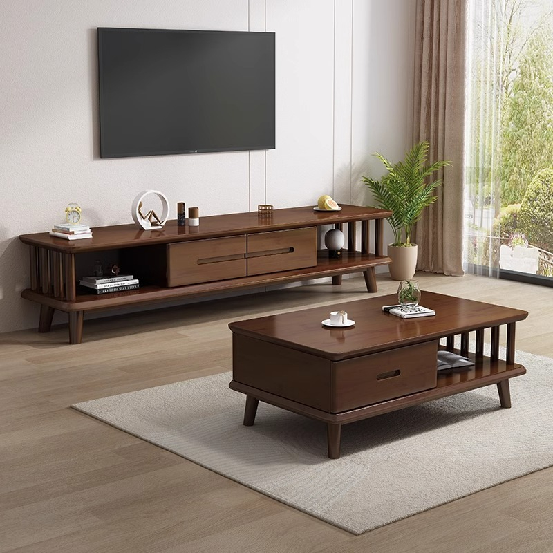 Nordic solid wood TV cabinet coffee table combination modern simple oak small apartment living room furniture bedroom wooden floor cabinet-Smart-Living