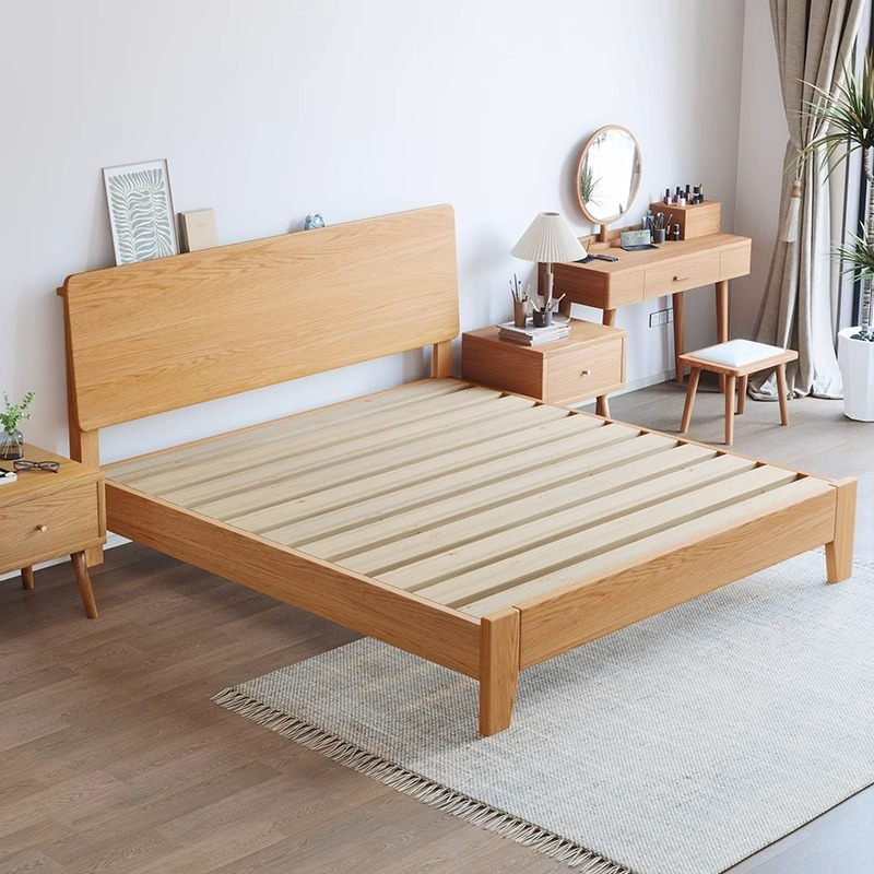 All solid wood bed light luxury modern simple 1.5 meters solid wood double bed 1.8 meters master bedroom high-end atmosphere small apartment-Smart-Living