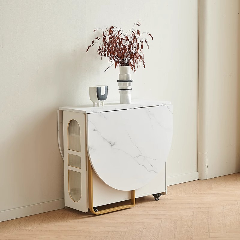 Rock folding dining table, modern and minimalist small unit household rectangular table, multifunctional telescopic and foldable tabletop dining table-Smart-Living