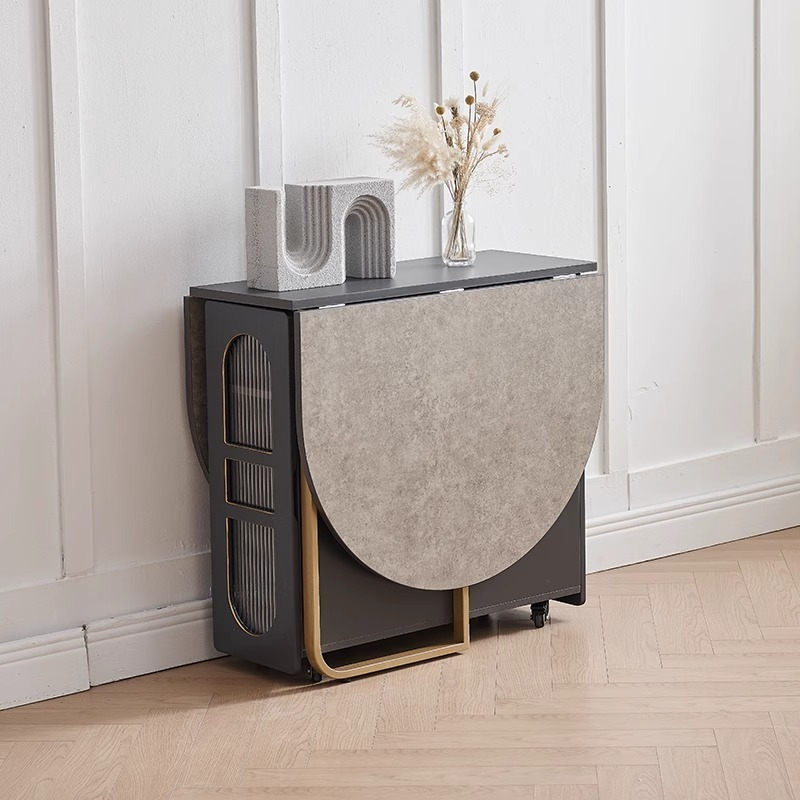 Solid wood folding dining table, integrated dining edge cabinet, small unit, light luxury style, multifunctional, movable dining rock board folding table-Smart-Living